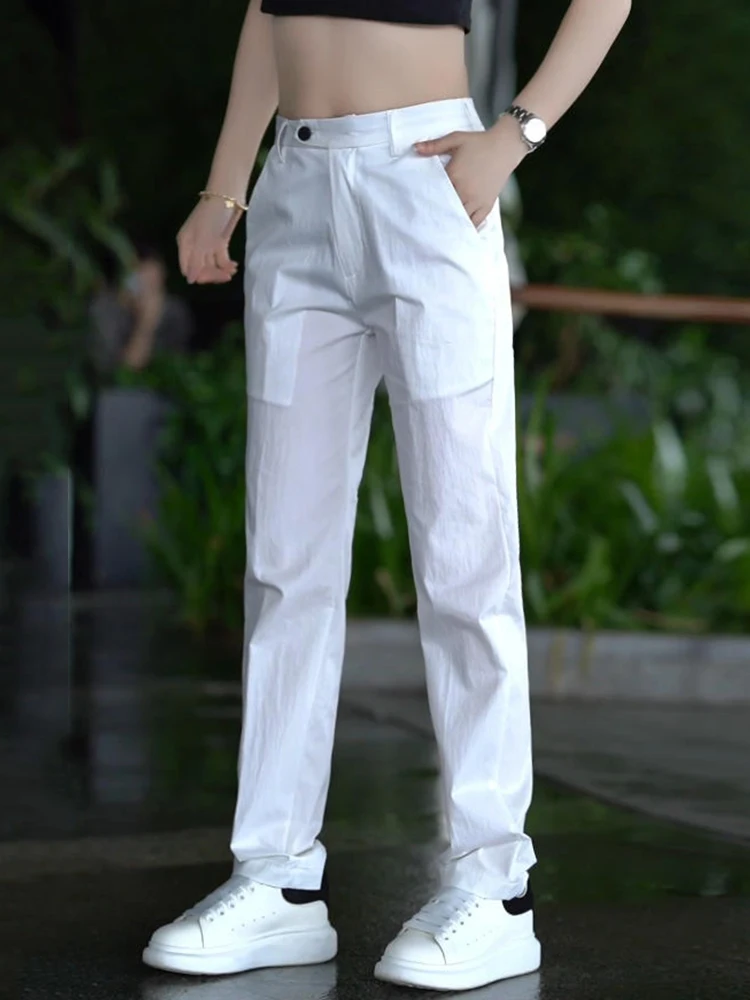 Slim Fit Straight Leg Casual Pants Men's Summer Thin Fashionable White Business Stylish Small Foot Men's Pants