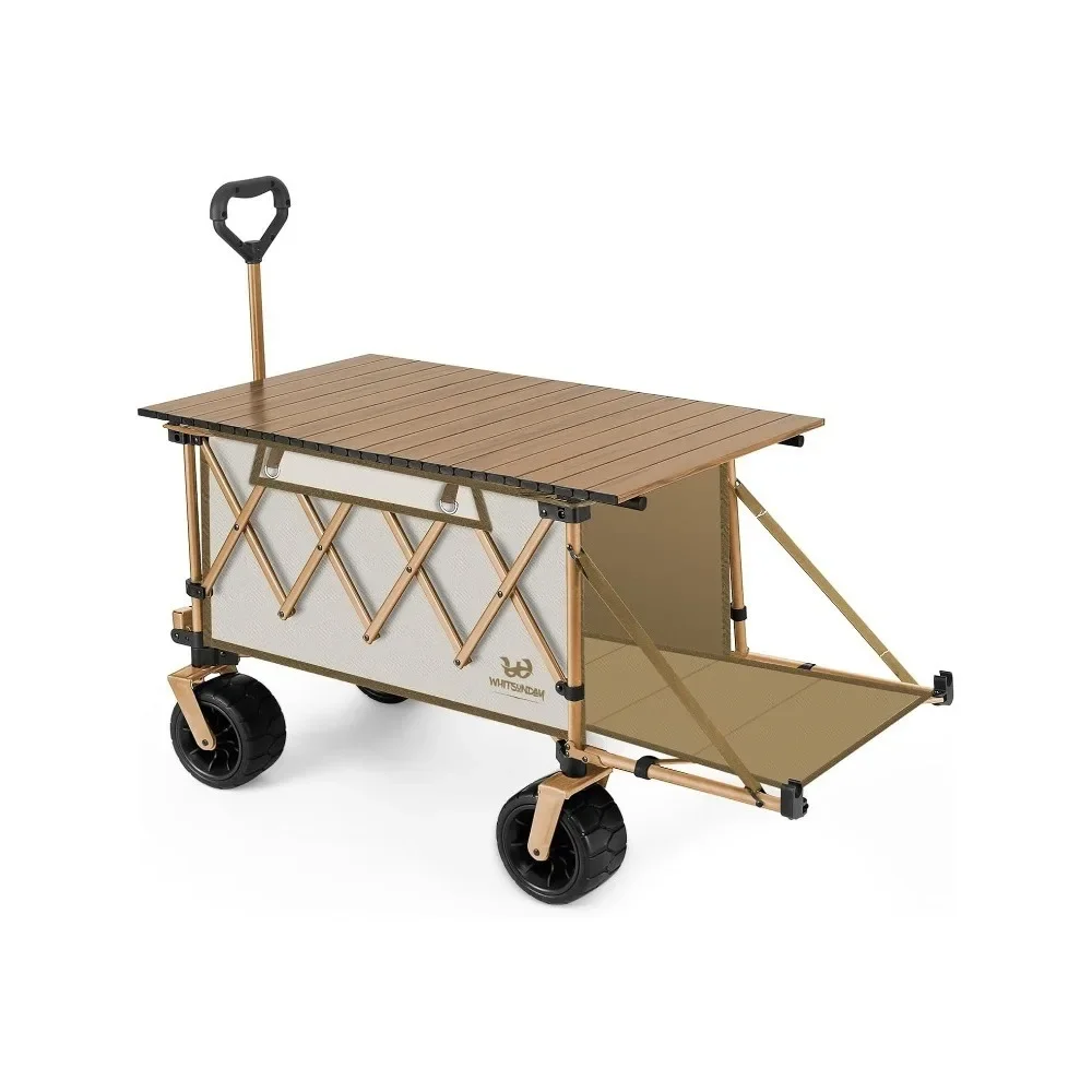 

Collapsible Folding Wagon with Table,Heavy Duty Utility Beach Wagons with Opened Tailgate and All-Terrain Wheels for Camping