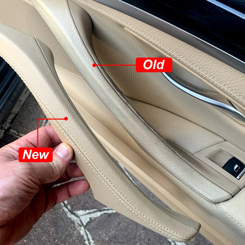 Black/Beige/Oyster Car Real Leather Interior Door Handle Panel Pull Trim LHD For BMW 5 serie F10 F11 F18 525d 530d 528i 535i view 6