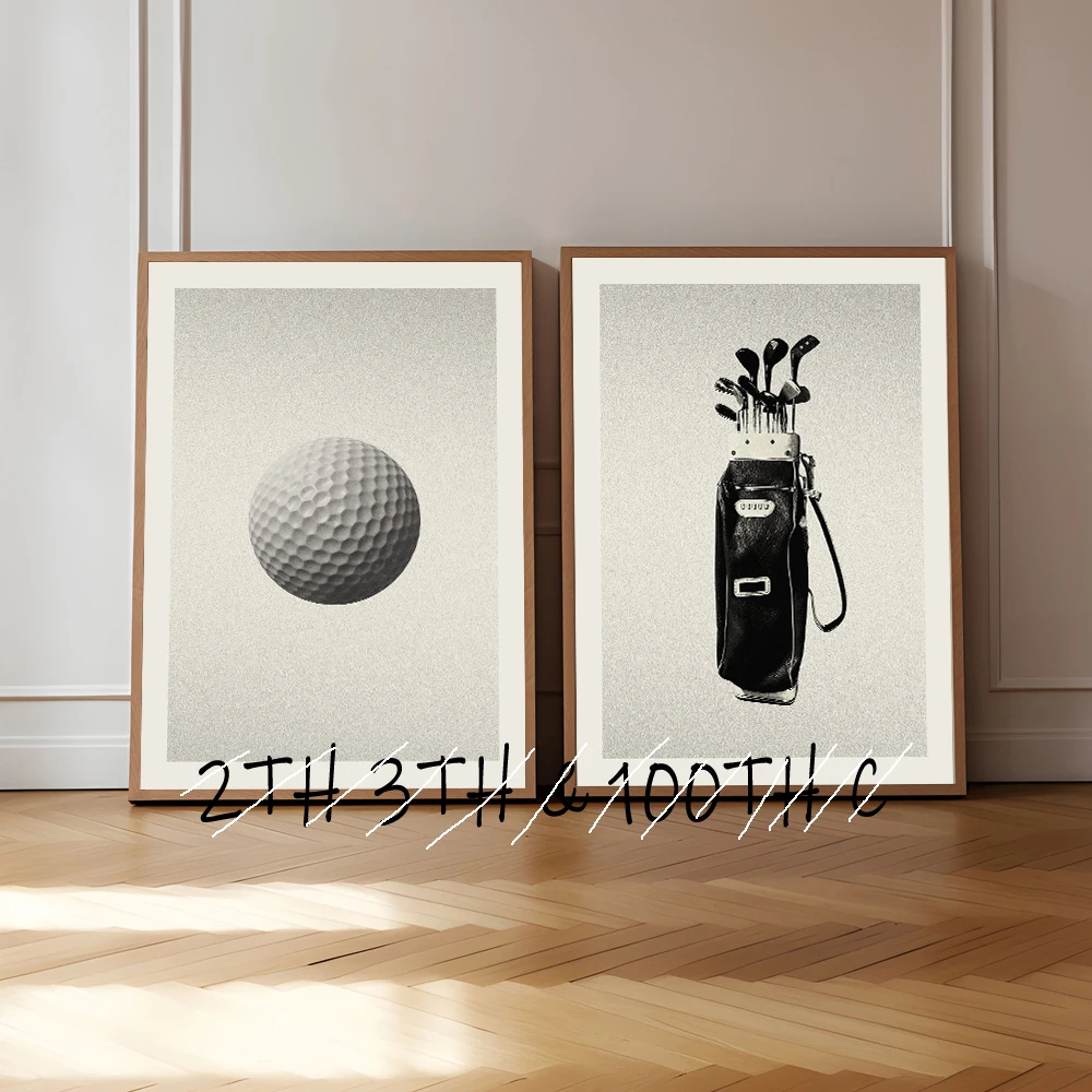 Golf 2 Prints Vintage Photos Poster Canvas Printing Poster Vintage Golf Bag and Ball for Office & Bedroom Stylish Golfer Poster