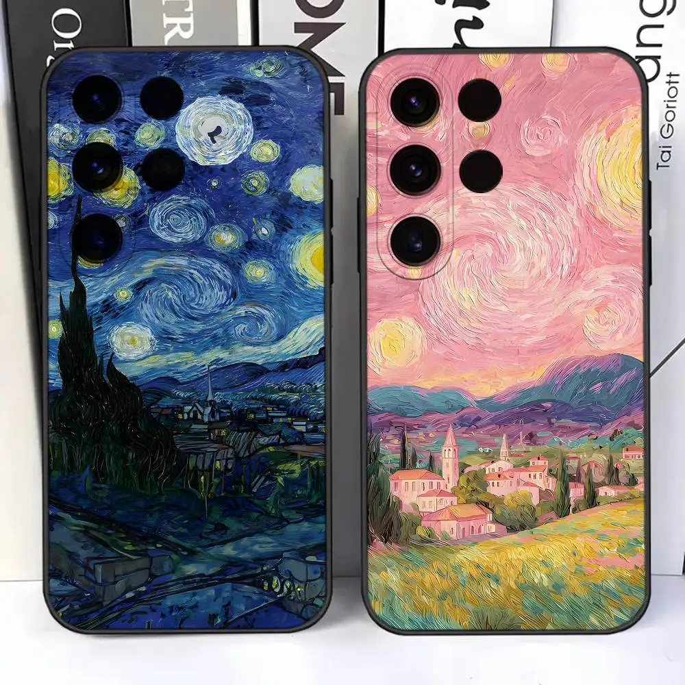 

Vintage Van Gogh Pattern Phone Case For Samsung S25,S24,Ultra,S20,S30,Plus,S22,S23,Ultra,Plus,5G Soft Black