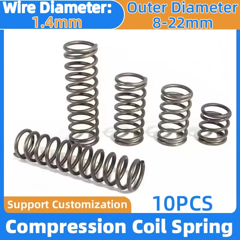 10PCS Compression Spring Return 65MN Strong Spring Pressure Springs Wire Diameter 1.4mm Outside Diameter 8-22mm