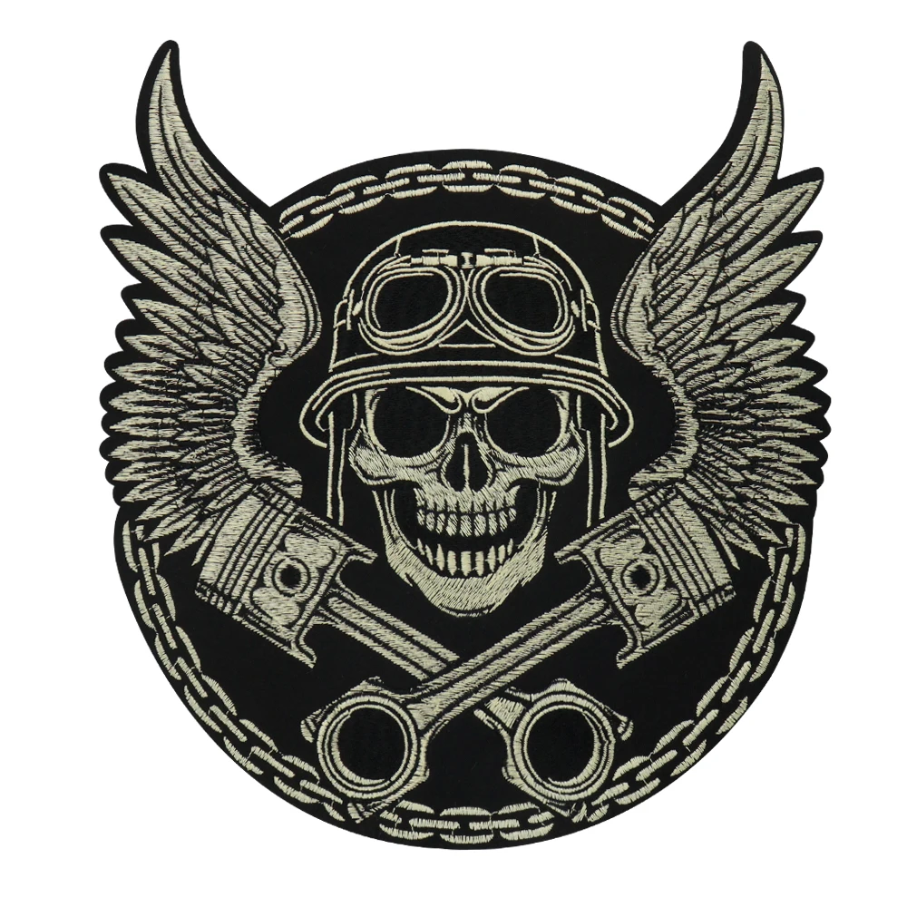 Large Embroidery Skull Patches for Jacket Back Motorcycle Biker Applique Iron on Badge
