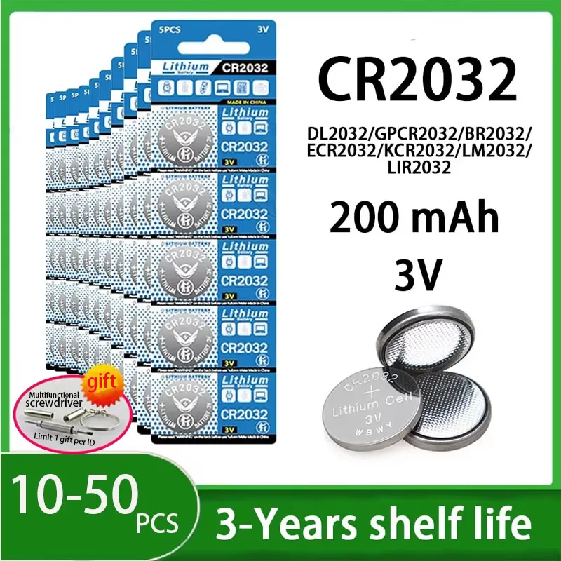 200mAh CR2032 CR 2032 DL2032 ECR2032 3V Lithium Battery for Watch Toy Calculator Car Key Remote Control Button Coin Cells