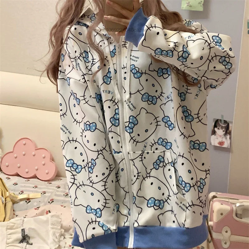 Sanrio Hello Kitty Loose Cartoon Sweater Sister 2022 New Autumn Korean Student Style Hoodie Girl Y2k Cute Fashion Tops For Women