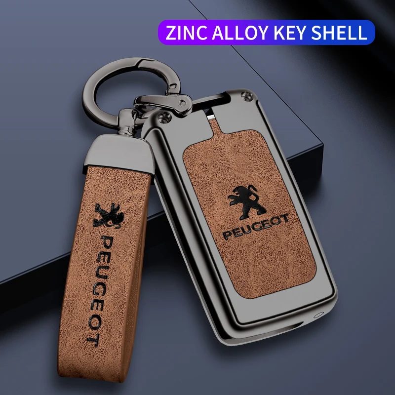 Zine Alloy Leather Car Flip Key Case Shell Cover Protection Fob For Peugeot 107 307 308 407 607 3008 5008 Keychain Accessories