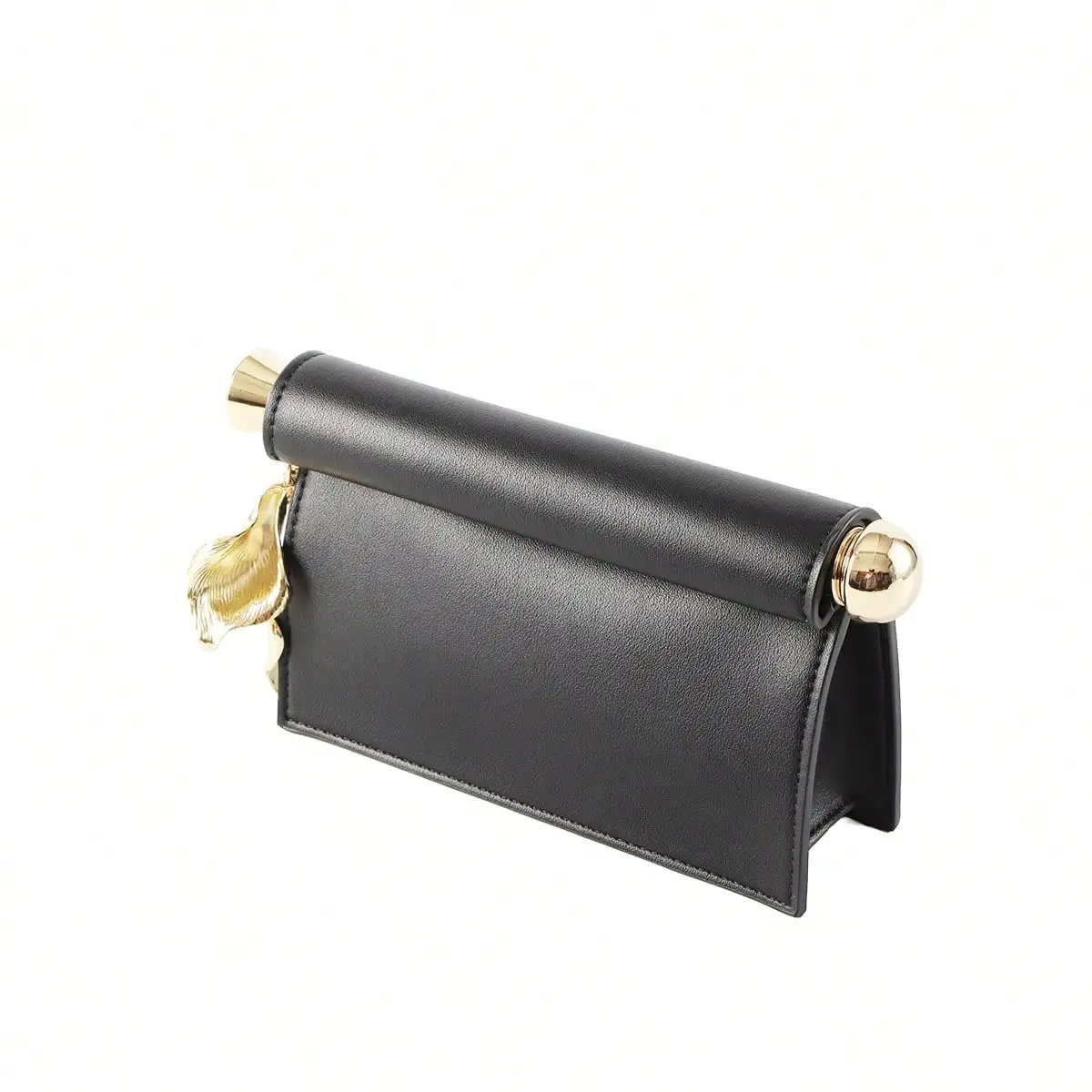 

Modern Minimalist Foldover Clutch Metallic Roll-Top PU Leather Clutch Bag Sculpted Petal Pendant Stylish Shoulder Bag For Parties Cocktails Special Occasions