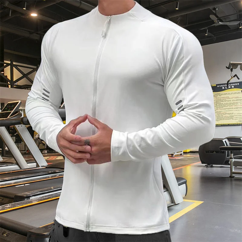 2024 Muscle Fitness Sleeve Men\'s Fashion Basketball Casual Training Clothes  Loose Half Sleeve Sports Zipper Long Sleeve T-shirt