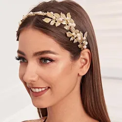 1pcs Europe And The United States Alloy Pearl Leaves Modelling Hair Bands Headdress Baroque Bride Bridesmaid Hair Bands