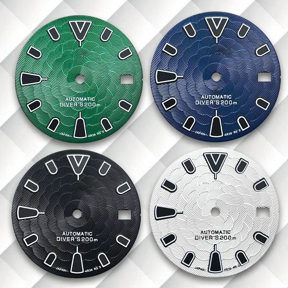 

28.5mm S Logo Lotus Flower Dial Green Luminous Suitable For NH35/NH36/7S/4R Movement Quality Watch Modification Accessories