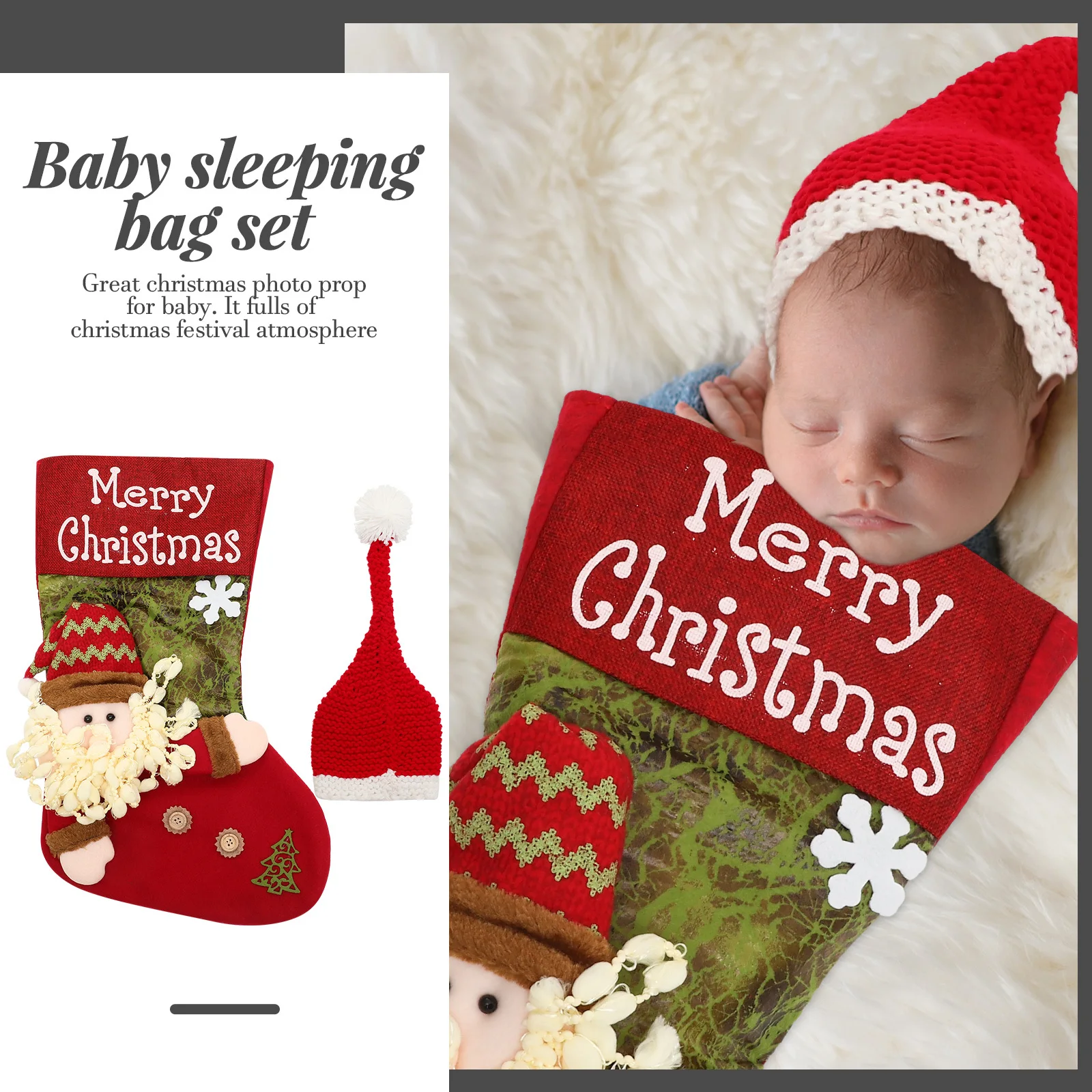 1 مجموعة عيد الميلاد الطفل كيس النوم مجموعة عيد الميلاد تحت عنوان قبعة صور الدعائم لحديثي الولادة الرضع التصوير زي الإمدادات #1