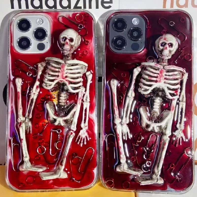 

4060 Original 3D Handmade Cell Phone Case Bloody Skeleton Dark Gothic Art Horror Punk Style Customized Halloween Christmas Gift