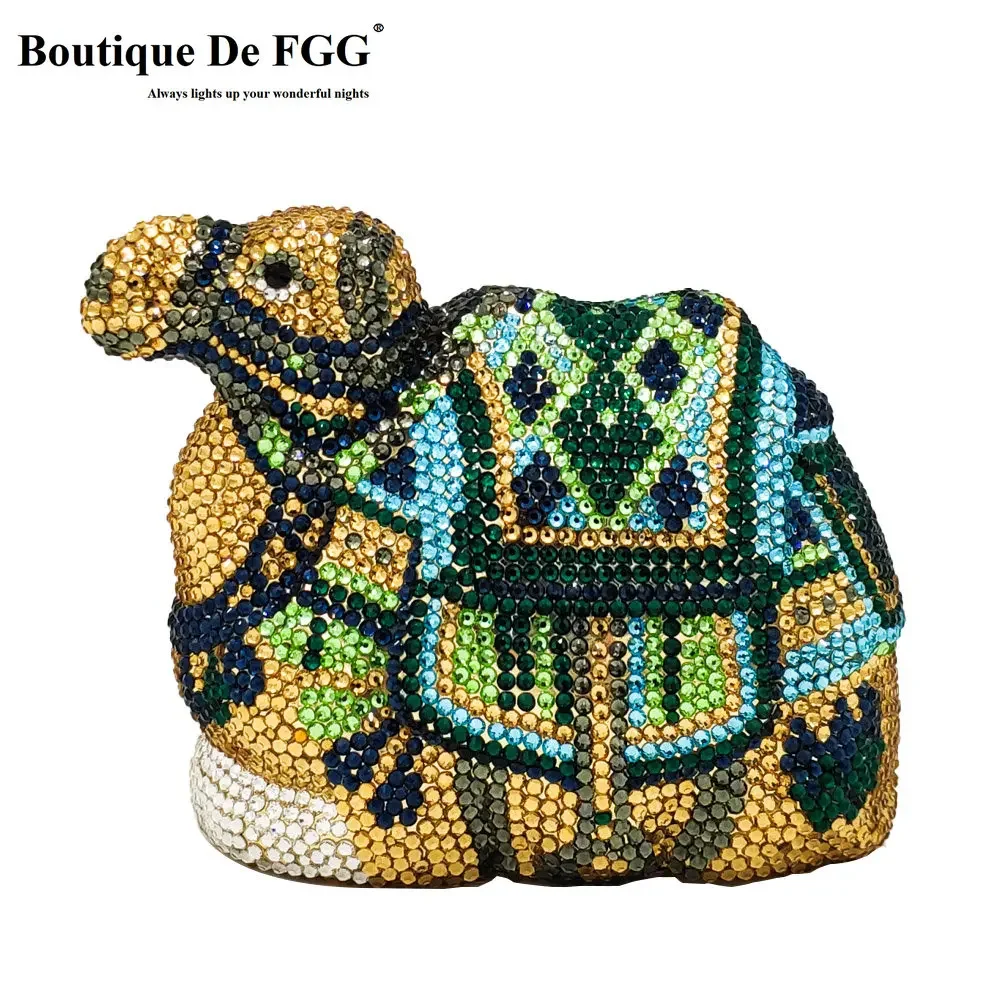 Boutique De FGG (in stock) Camel Clutch Minaudiere Handbag Women Crystal Evening Bags Wedding Cocktail Party Rhinestone Purse