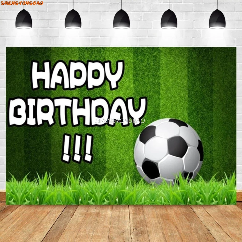 Soccer Theme Happy Birthday Photography Backdrop Props Boy Party Decorations Grass Lawn Football Field Studio Background Banner