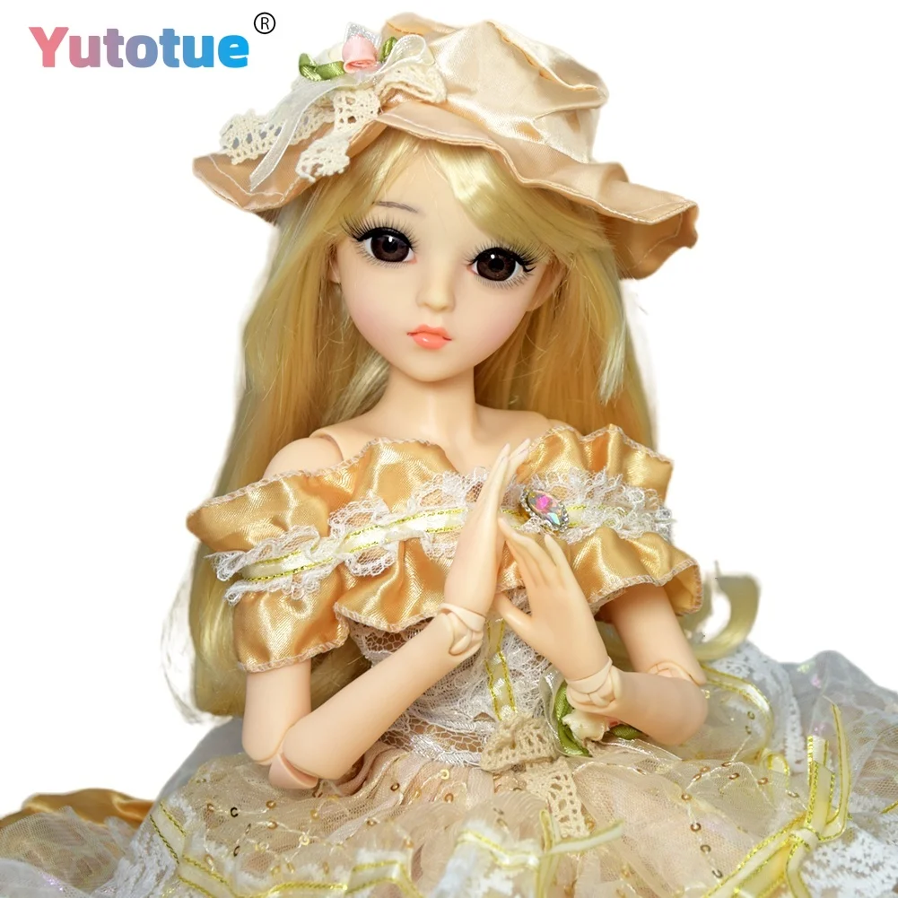 YUTOTUE 1/3 BJD Doll Toy 24 inch Height Girl Doll Blonde Hair Wig Removable Dress Shoes Hat Full Set Lifelike