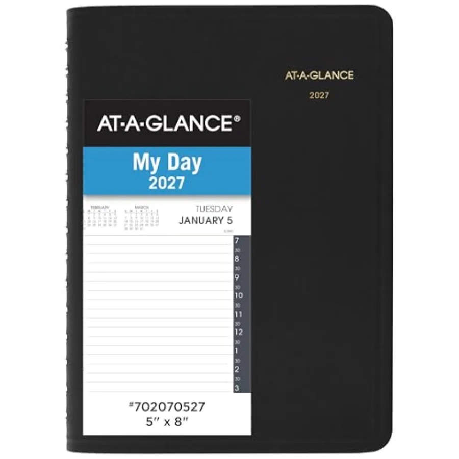 

Appointment Book Planner, Daily, 5" x 8", Half-Hour, Black 702070527