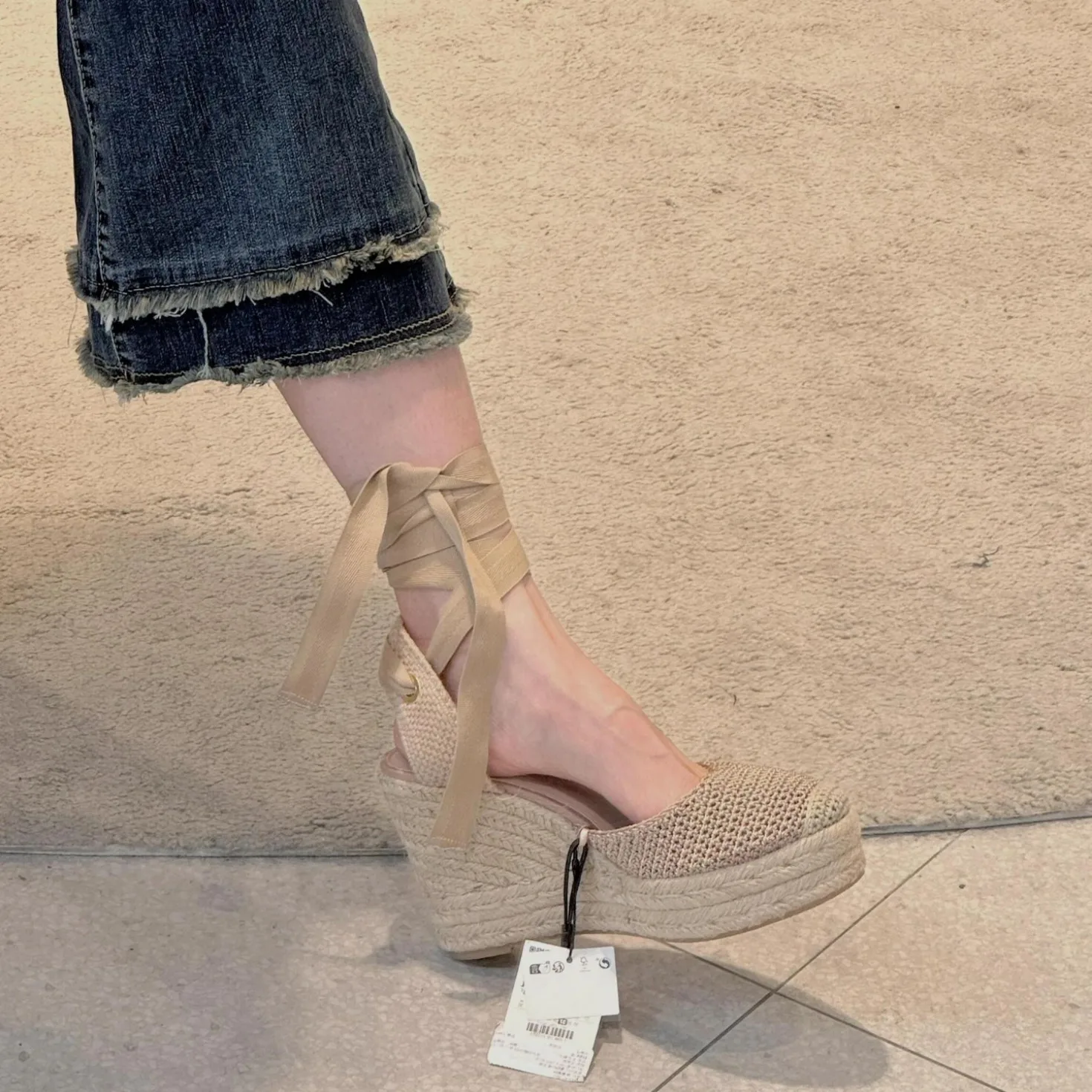 Woven wedge fisherman sandals for women summer outerwear vintage cross-lace thick-soled closed-toe Roman shoes