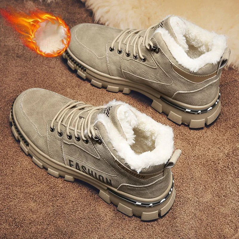 Men's Snow Boots Winter Anti Slip Plush Indoor Warm Cold Proof Sport Cotton Shoes Outdoor High Top Platform Lace Up Ankle Boots
