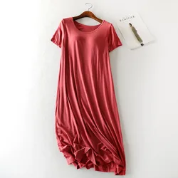 Korean Night Dress Women Modal Nightgown Dress Short Sleeve Sleepwear Chest Pad Pajamas Nightwear 2024 Summer New Nightshirt