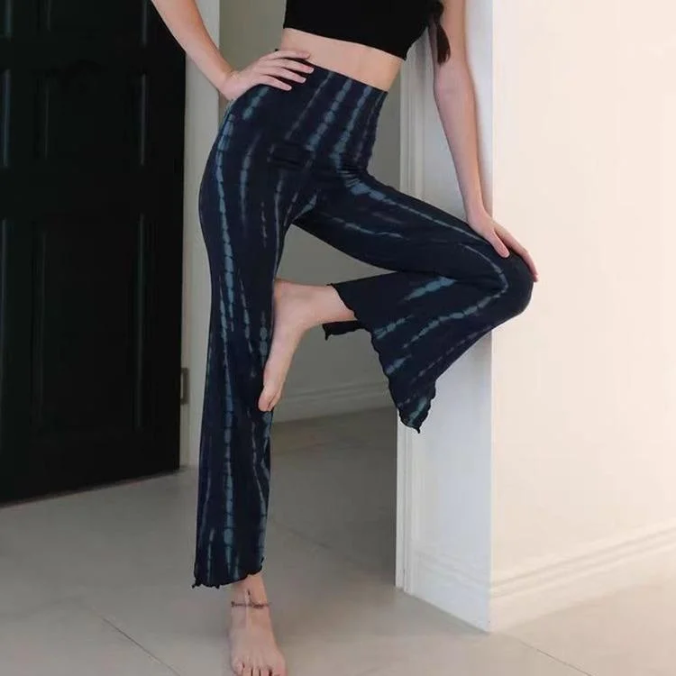 High Waist Yoga Pants Women's Breathable Moisture Wicking Fitness Sports Ins Style Printed Side Open Wide Leg Pants