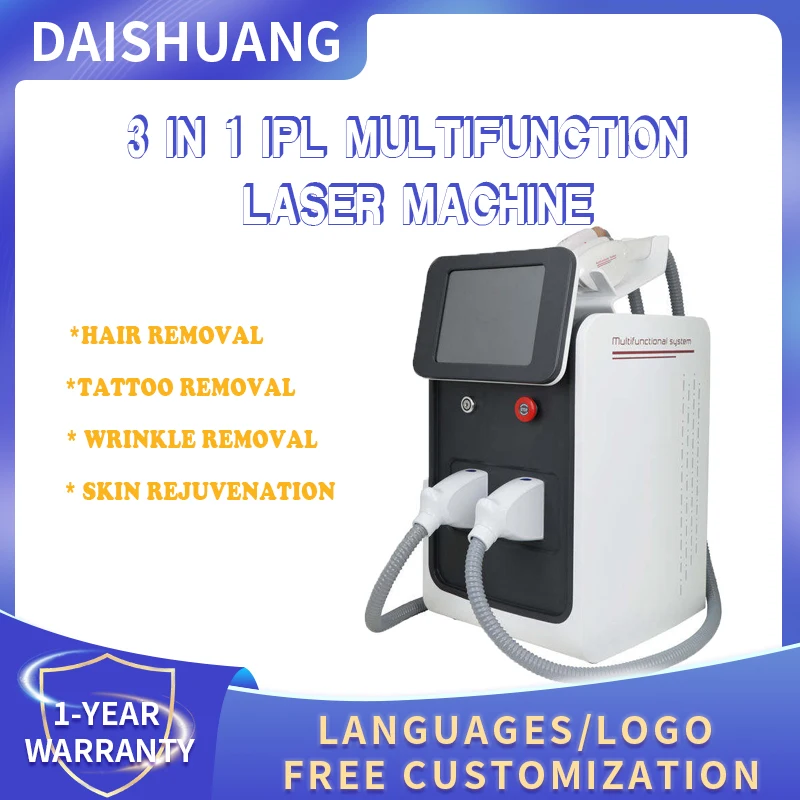 3 in 1 Multifunction Q-switched IPL+RF+Nd YAG Laser Tattoo Remove Machine 3 Handles Lase Hair Removal Machine Wrinkle Removal