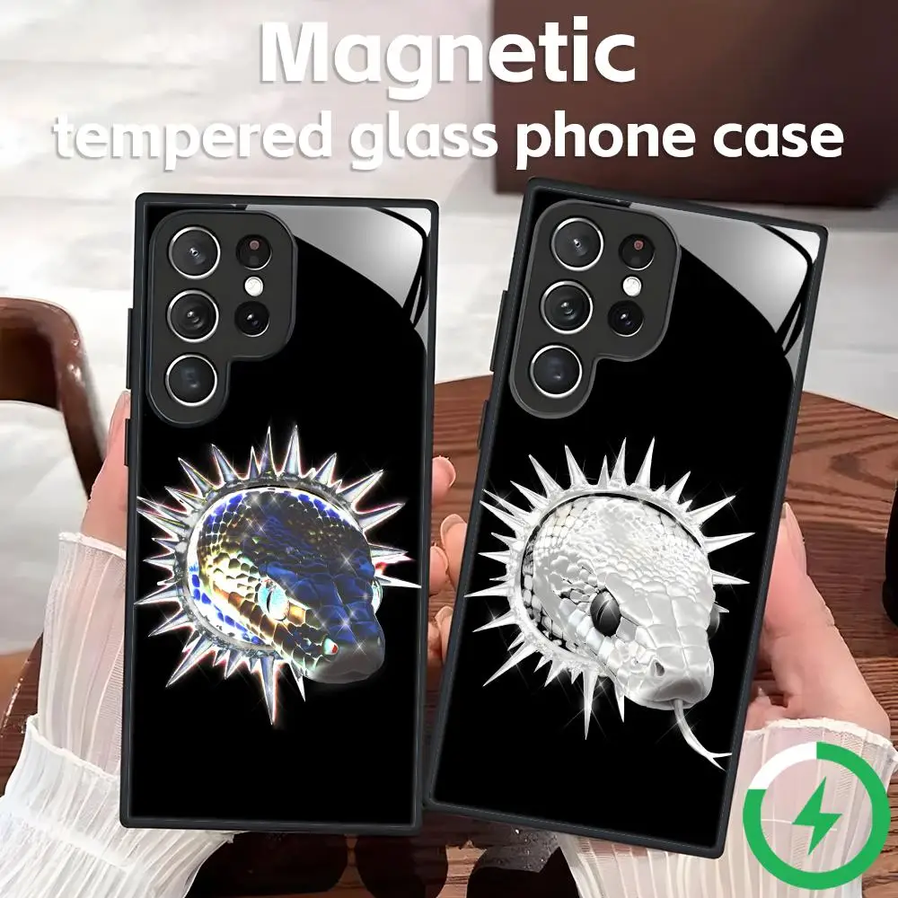 Niche Personality Snake Phone Case For Samsung S26 S25 S24 S23 S22 S21 S20 Plus Ultra Note20 Glass Magnetic Case