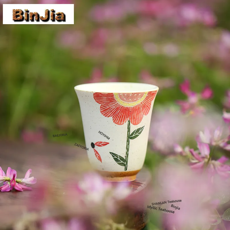 BAEJORIA 40ml Powder Yin Hand-painted Heronsbill Teacup Fine Tea Bowl Cup For Tea Tea-tasting Smelling Cup Jianzhan Master Cups