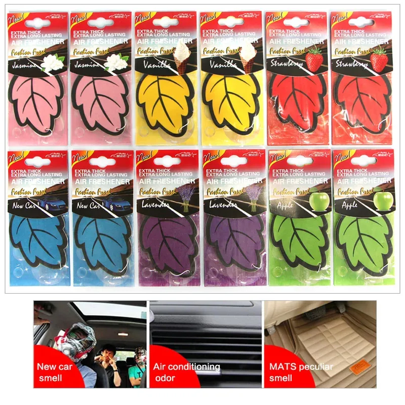 5/15PCS Car Air Freshener Natural Scented Tea Paper Auto Hanging Vanilla Perfume Fragrance Leaf Shape Car Accessories Interior