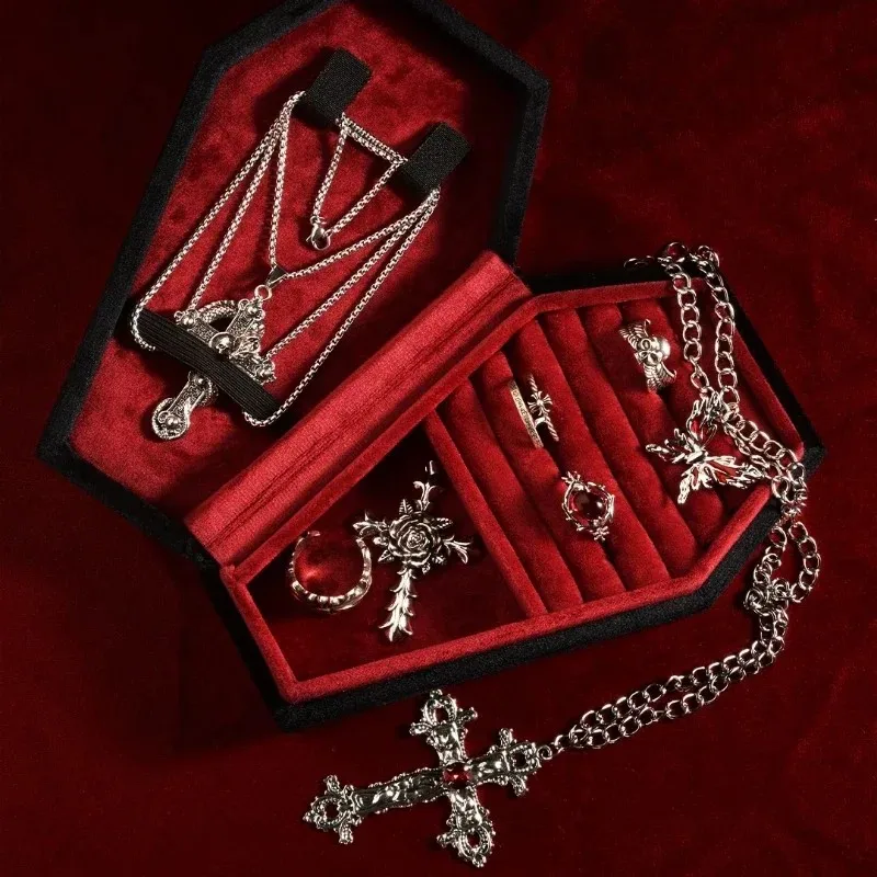 Mini Coffin Shaped Gothic Jewelry Case - Organizer Box for Earrings Rings Necklaces Bracelets Unique Gift Idea