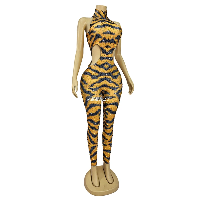 Gogo Dance Costumes Leopard Print Sleeveless Bodysuit Showgirls Performance Wear Women Stage Outfit Festival Rave Clothing 3497