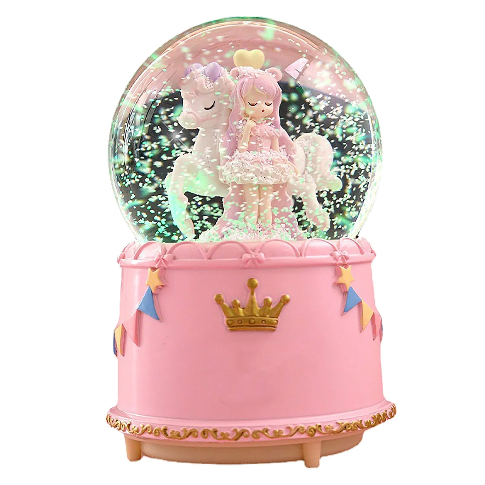 Crystal Ball Music Box Cute Cartoon Look Snowflake Rotating Crystal Ball Music Box for Girls Children