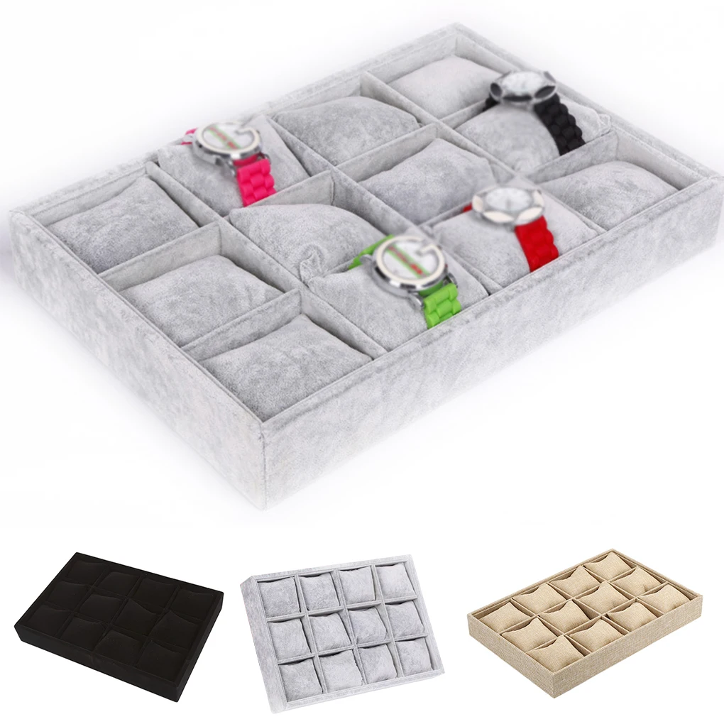PU Leather Jewelry Display Tray Anti-static Rectangular Flocking Cushion Wedding Ring Bracelet Ear Stud Holder