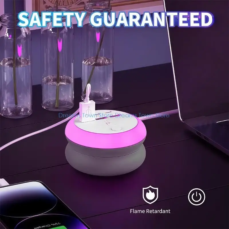 HX6A Round 3Prong Plug USB Charging Hub with 6 Port and LED Night Light