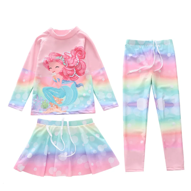 HappyFlute New  3 Pieces Set Split Sunscreen Girls Long Sleeves And Trousers Children Student Swimsuit