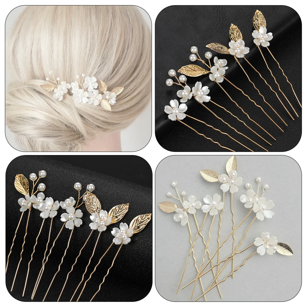 

5pcs Clover Stick Vintage Flower Design Bridal Hairpin Alloy U Shape Wedding Hair Fork Party Hair Accessories For Bride Women