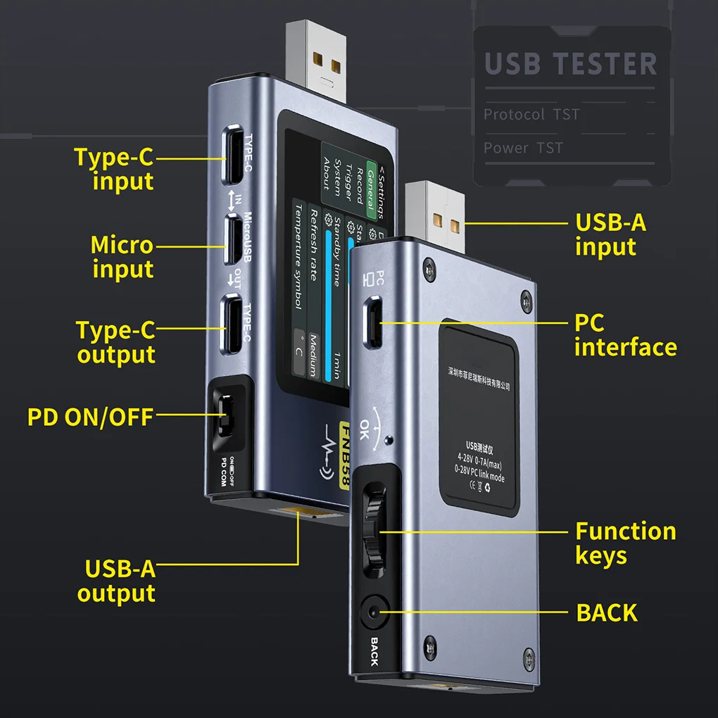 FNIRSI-FNB58 Voltmètre numérique Ampèremètre Testeur USB TYPE-C Détection de charge rapide Mesure de la capacité du déclencheur Mesure de