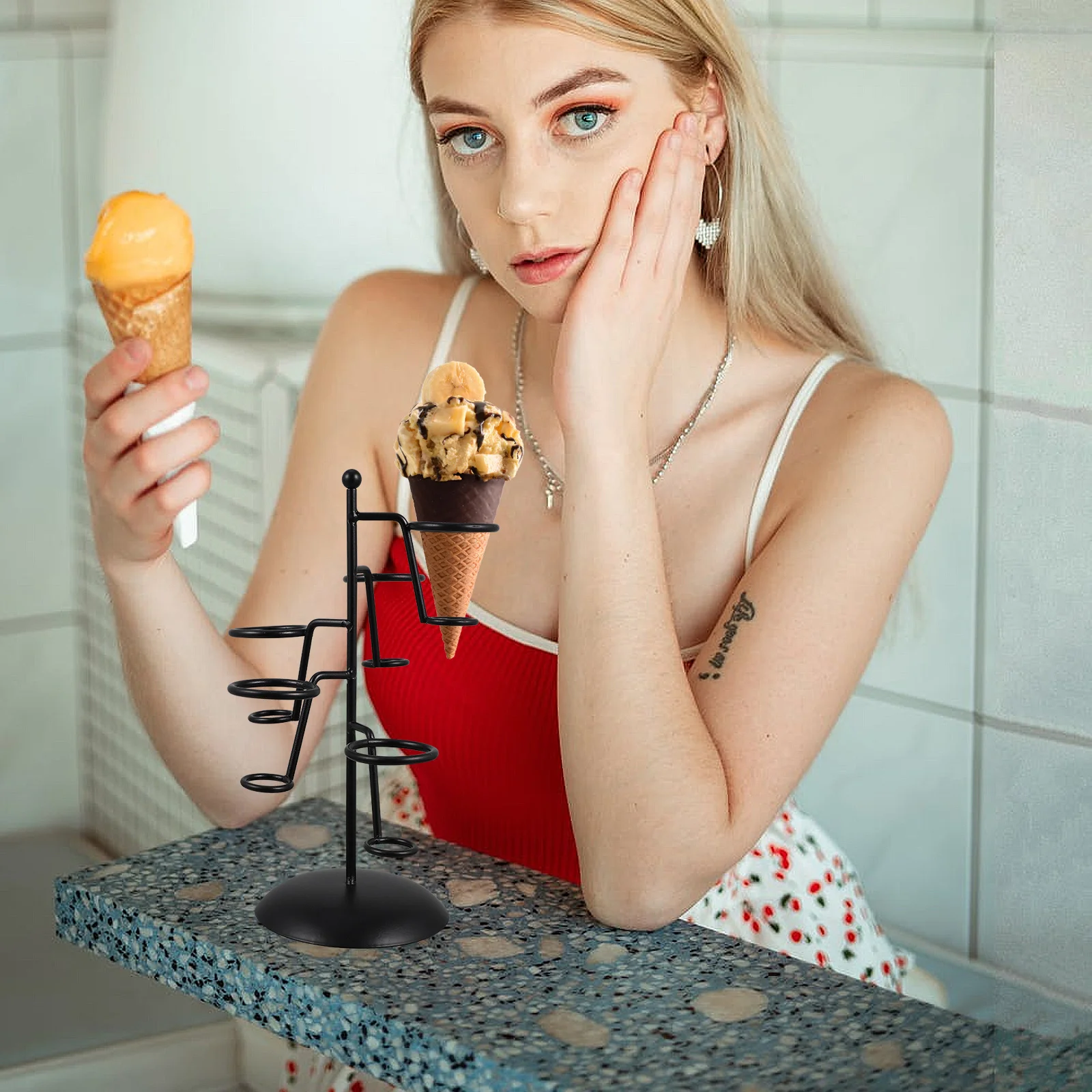 

1pc Ice Cream Cone Holder Stand Iron Art Display Rack For Party Baking Dessert Shop Home Use Ice Cream Storage Drip Proof Base