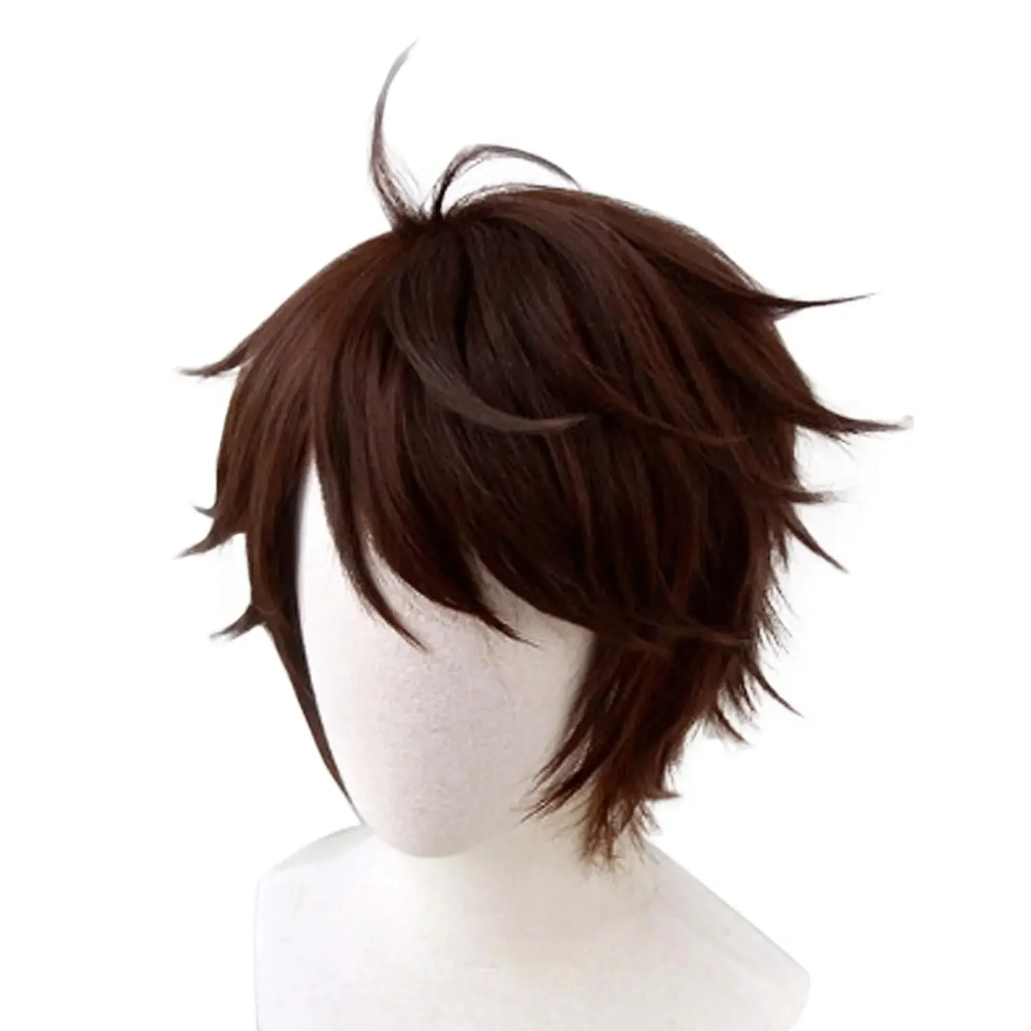 Parrucca Cosplay per Anime Party for Halloween Short Straight Brown for Men Peluca marron parrucca sintetica per capelli ragazzi Costume Nartual