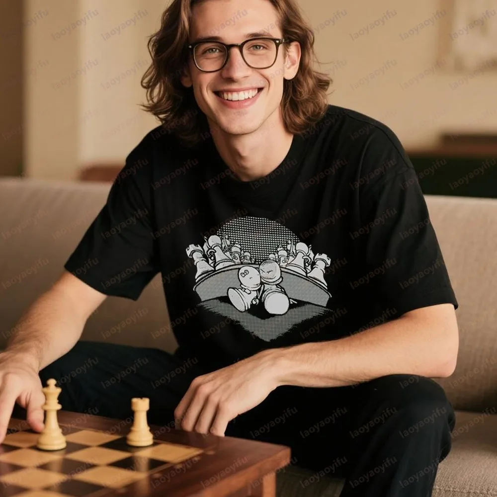 

Забавные футболки с шахматными фигурами, мужские хлопковые футболки для пар, шахматные фигуры, креативная футболка с принтом, мужская футболка с круглым вырезом и коротким рукавом