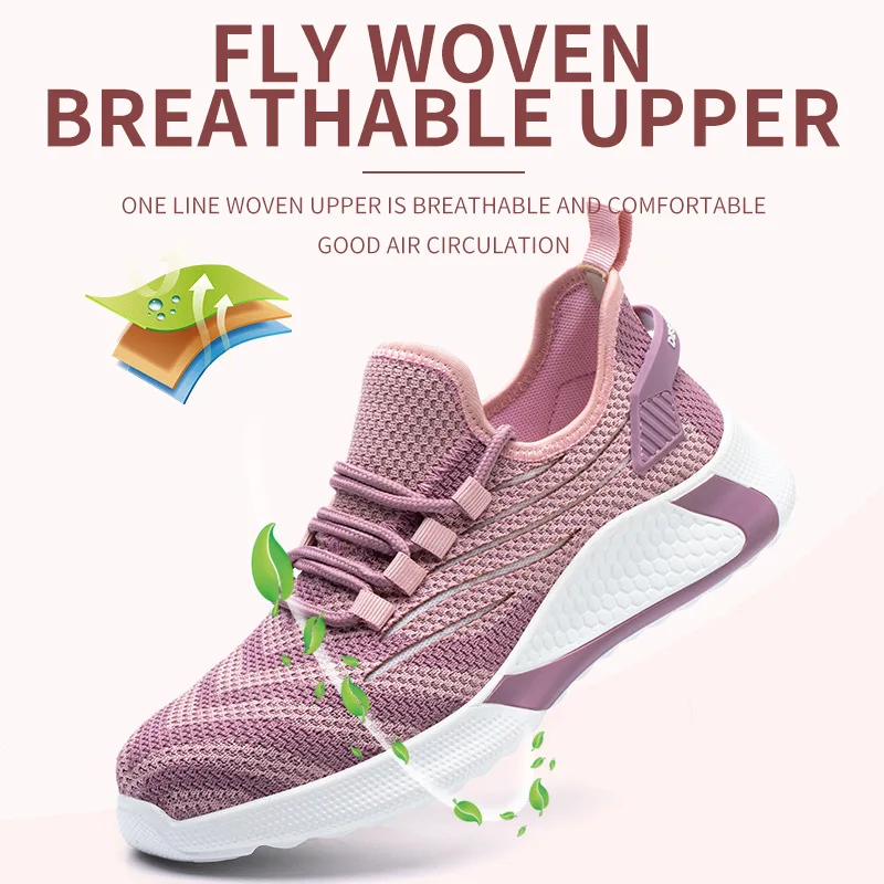 2025 New Work Summer Women's Safety Shoes Anti-smashing Steel Toe Puncture Proof Construction Lightweight Breathable Sneakers