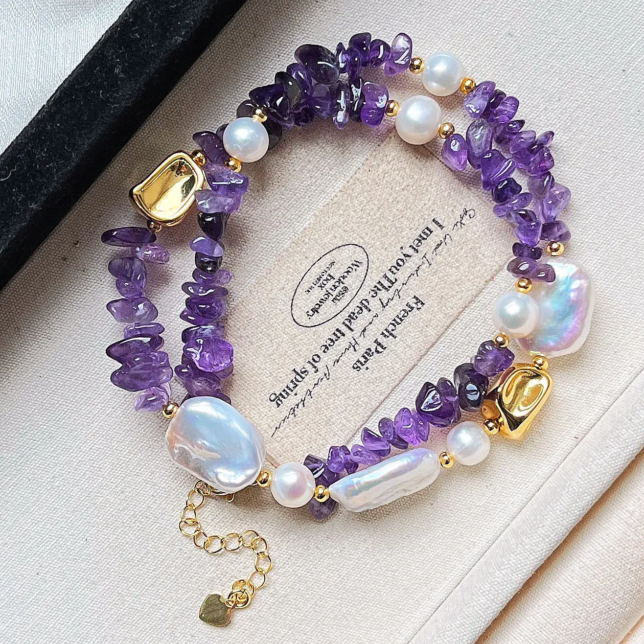 Artisan Vintage Amethyst & Baroque Pearl Necklace, Organic Pearl & Crystal Beads, Versatile Layering Chain for Everyday Elegance