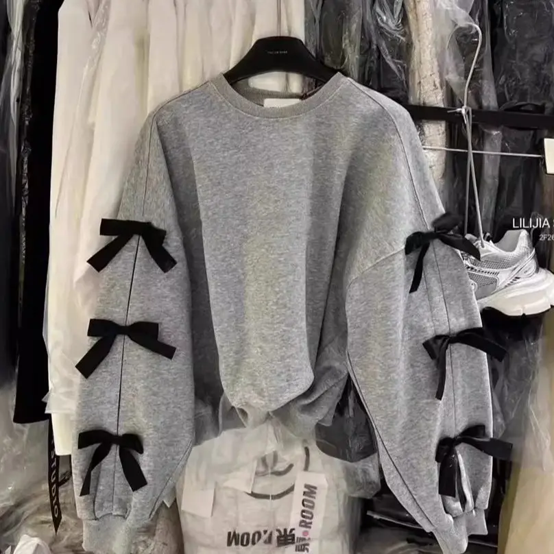 2025 Autumn New Design Style Western Style Loose and Versatile Bow Round Neck Long Sleeve Hoodie for Women