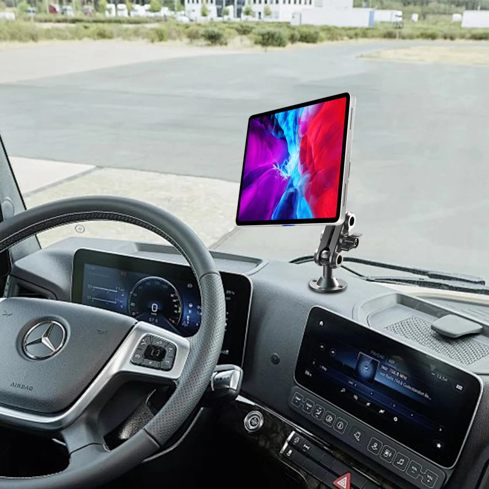Car Magnetic Phone Holder Heavy Duty Drill Base Tablet Holder Car Mount Dashboard 360° Adjustable 2-Stage Stand for 4-12.9