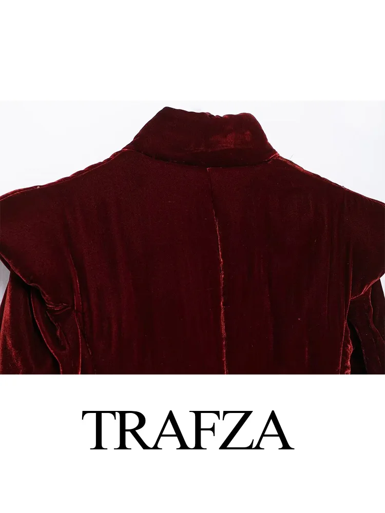 TRAFZA Giacca invernale in velluto vintage da donna Tinta unita Maniche lunghe Bottoni ricoperti Donna Trapuntata con scollo a V Spalline Cappotti Top