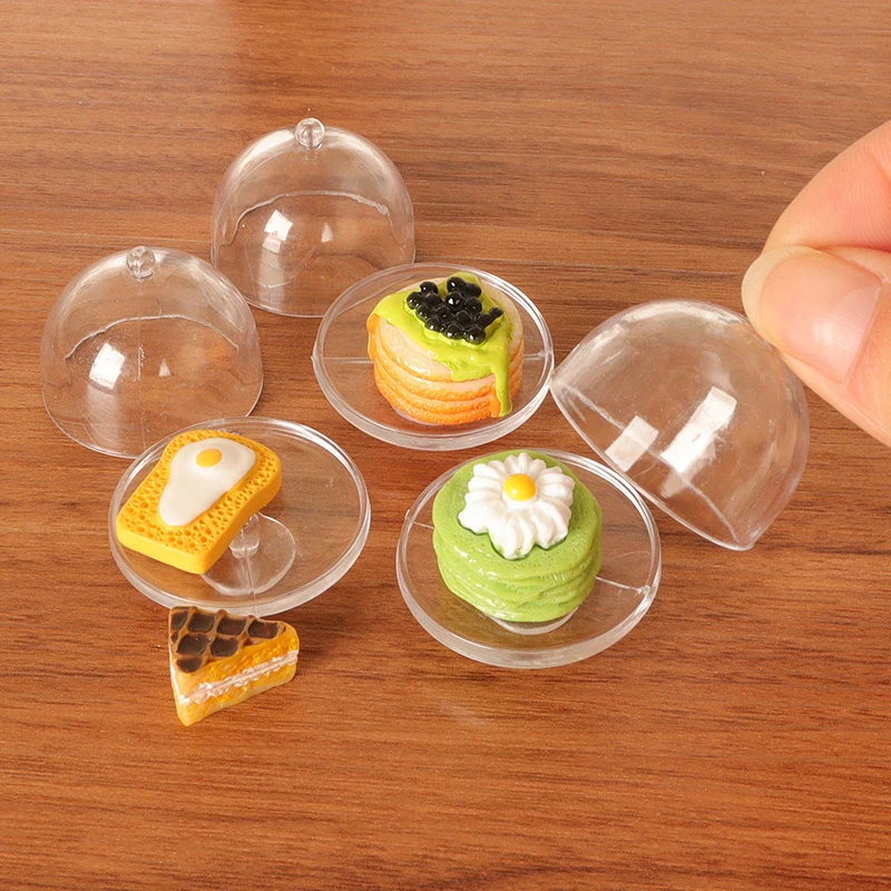 1Pc Dollhouse Miniature Cake Transparent Tray W/Cover Dessert Display Rack Kitchen Model Decor Toy Doll House Accessories