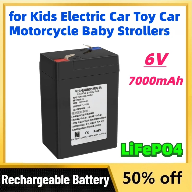 6V 7AH 7000mAh LiFePO4 Rechargeable Battery for Kids Electric Car Toy Car Motorcycle Baby Strollers Batteries High-capacity