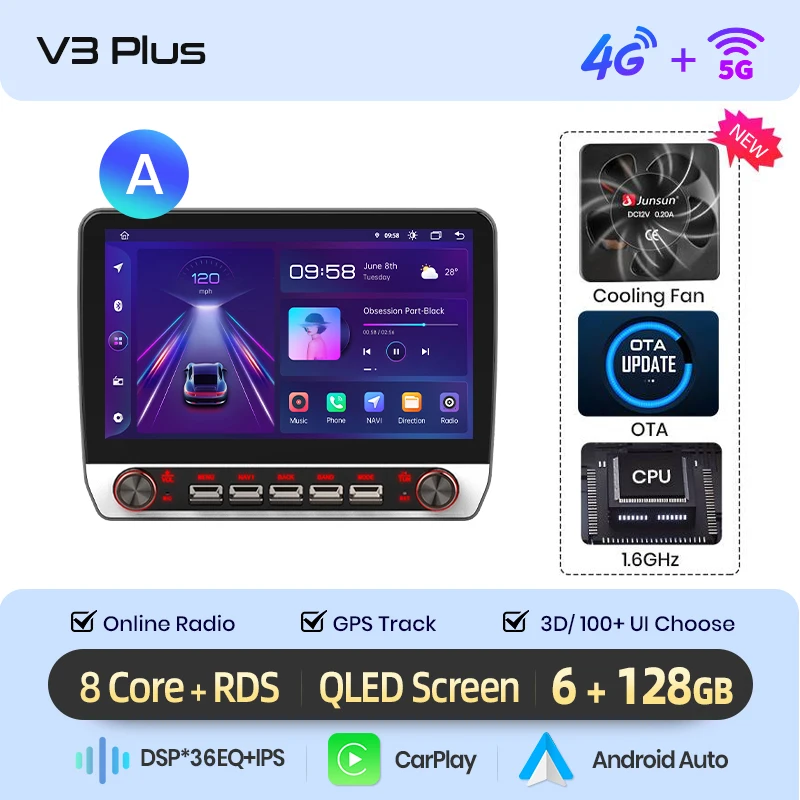 Junsun 13.1″ QLED draadloze CarPlay Android Auto autoradio voor Mazda 3 BK Maxx Axel 2004-2013 Intelligente systemen DSP SWC RDS GPS