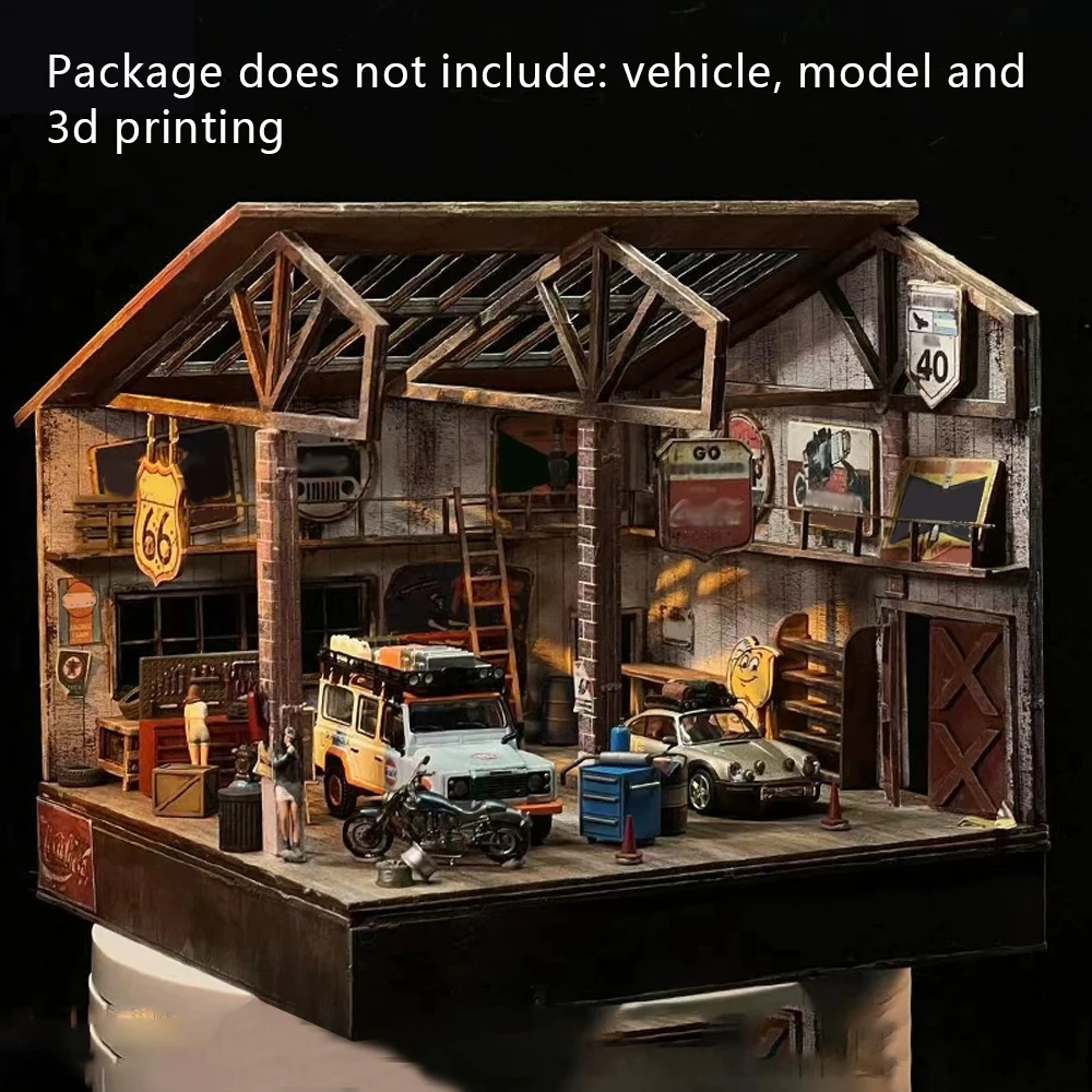 1:64 Amerikaanse Garage & Car Warehouse DIY-modelkit - Eenvoudige montage Vintage scènebouwmateriaal