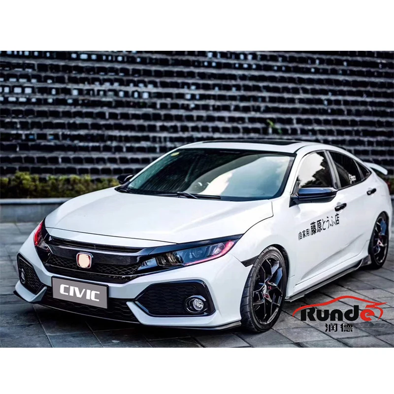 

Runde PP Material For 2016-2019 Hondas Civics 10th Generation Body Kit Front Rear Bumper Grille Side Skirt Spoiler Exhaust Pipe