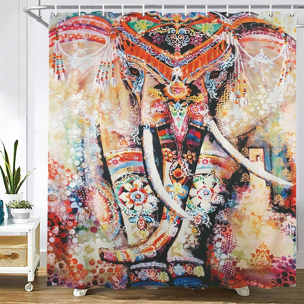 

3D Indian elephant printing shower curtain bathroom screen waterproof polyester bohemian bath curtain with hook Home curtain